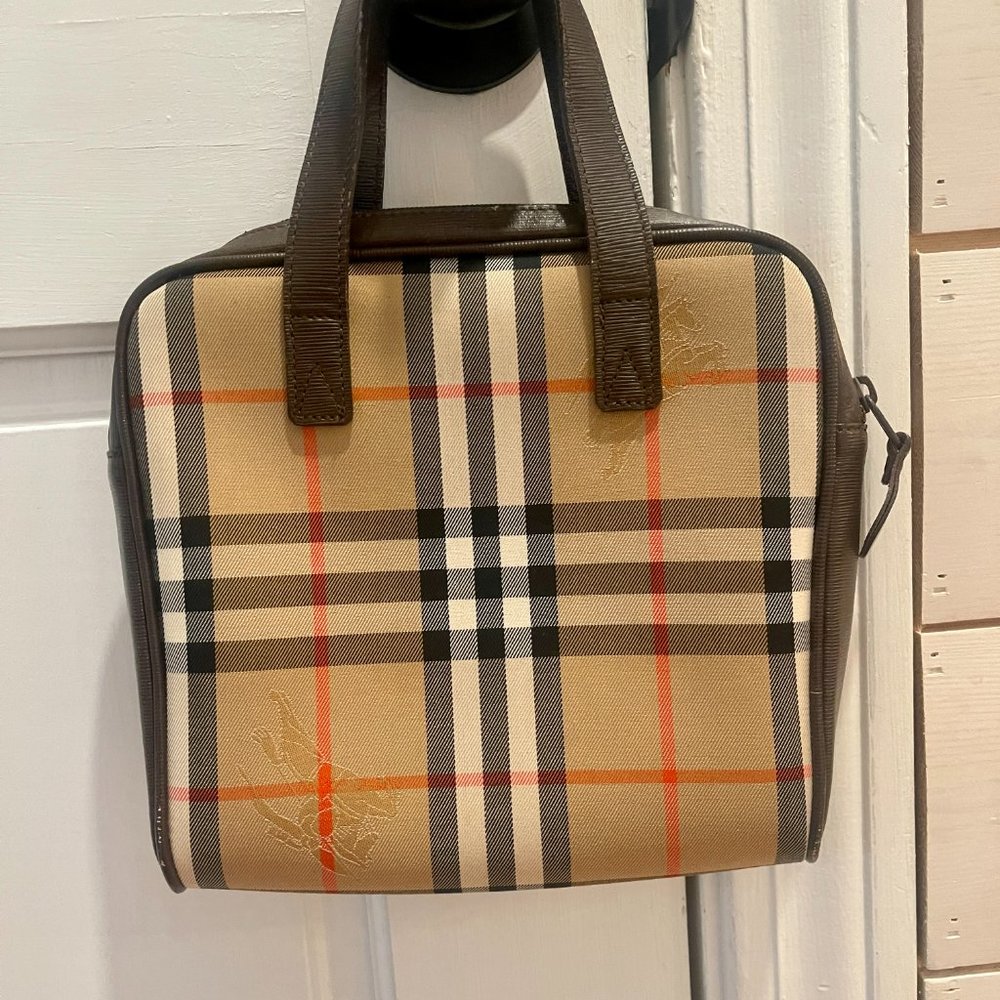 Authentic Burberrys Nova Check Hand Bag Purse Canvas Leather Brown Beige 8327G - Picture 13 of 16